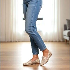 COACH Catrin Flats Size 9.5 B Snakeskin Embossed Texture Leather Metallic Loafer